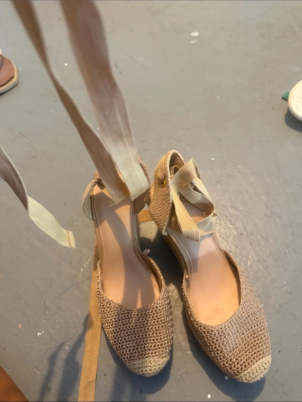 Zara Beige Woven Espadrille Tie-Up Sandals - Picture 5 of 11